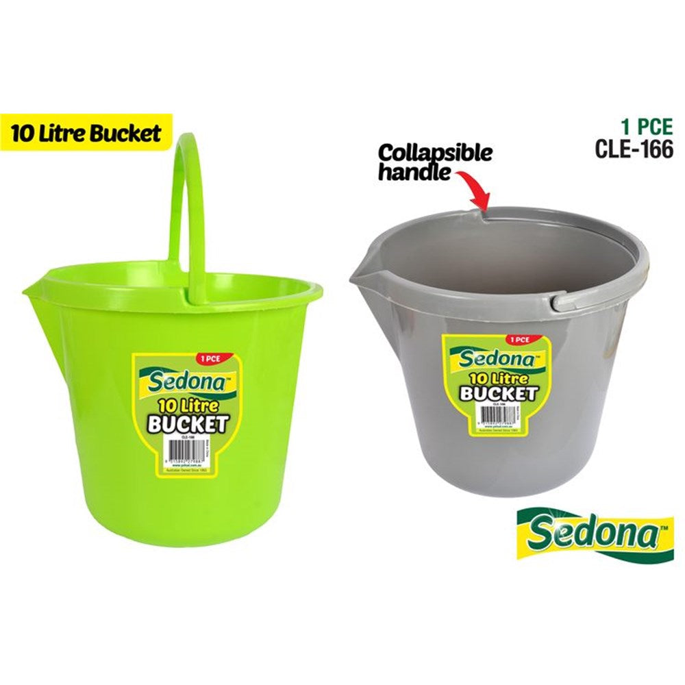 bright green plastic bucket; grey plastic bucket alternative; round shape; collapsible handle; pour spout;