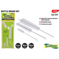 Set of three bottle brushes; White bristles; Metal twisted wire handles; Bendable brush heads; Packaging with green and yellow Sedona branding;