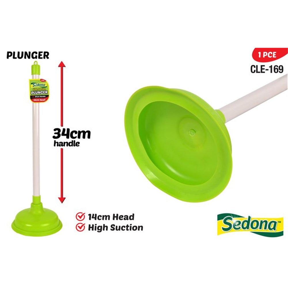 green suction head; white handle; 34cm handle length; 14cm head diameter; plastic material;