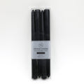black colour; taper shape; pack of 4 candles; 25cm length; clear plastic packaging with label;