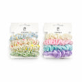 Sheer shiny organza fabric scrunchies; Soft pastel colours including blue, pink, purple, green and cream; Ruffled, voluminous scrunchie shape; Packaged on white branded backing cards;
