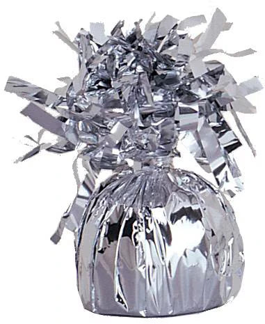silver colour; foil wrapping; small compact shape; shiny reflective surface; decorative fringe top;