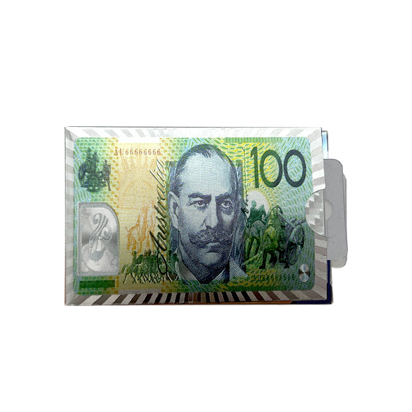 silver foil edges; currency note design; green and silver colour scheme; rectangular playing card shape;