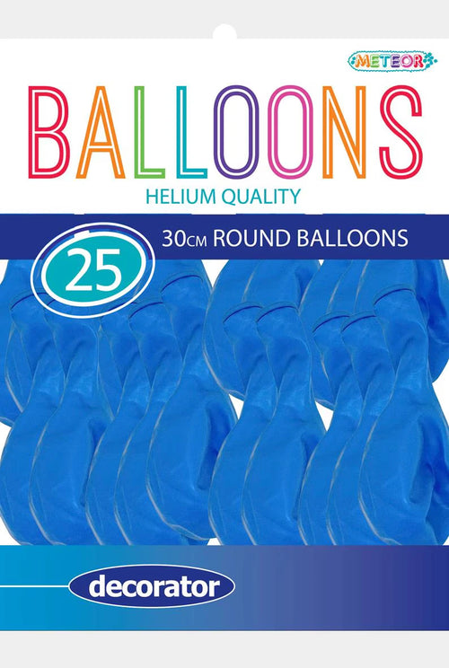 sky blue colour; latex material; 30cm round shape; pack of 25 balloons; decorator branding;