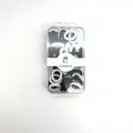 Clear rectangular plastic box packaging; Mix of black and white soft elastic hair ties; Round, small-sized hair bands; White band with Connice logo around the box;