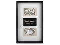 black rectangular frame; 3 photo openings arranged vertically; white mat with openings sized for 10x15cm photos; minimalist modern design;