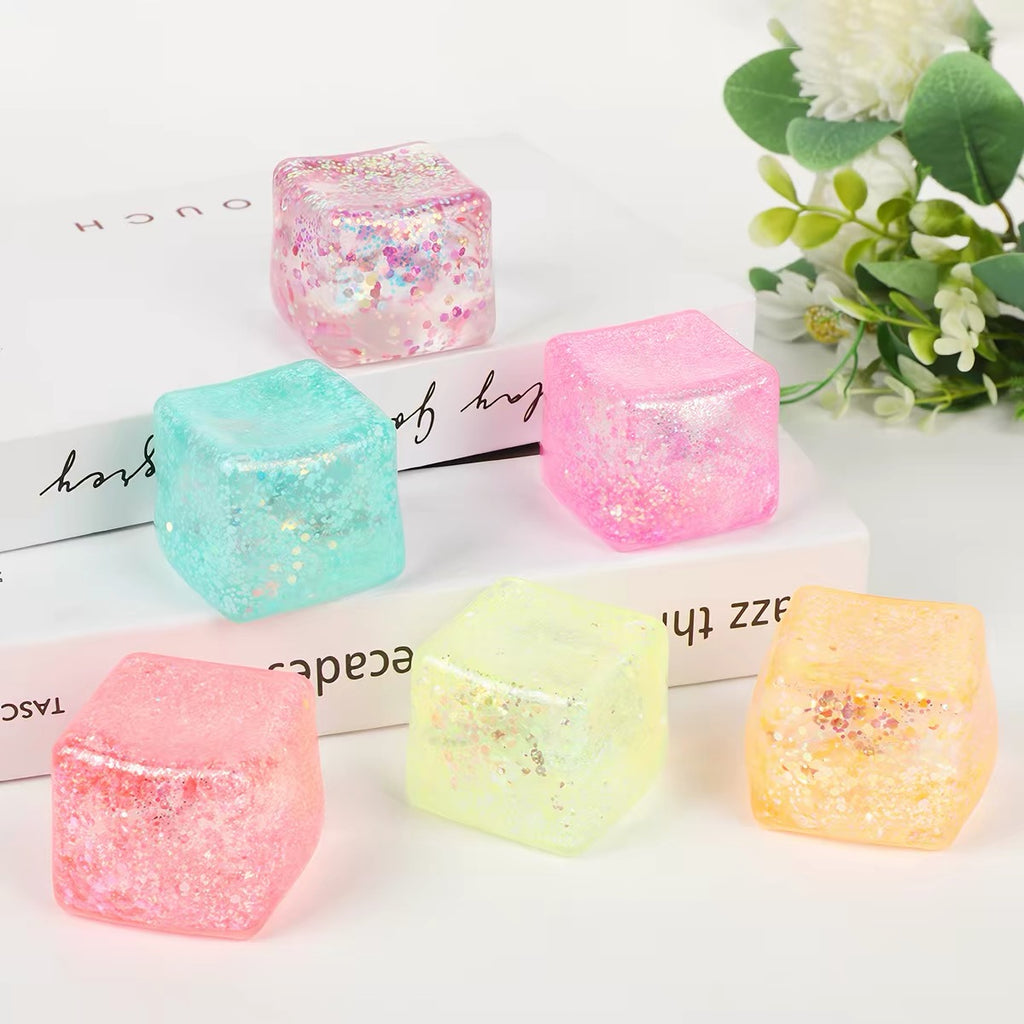 Glitter Crystal Cube Squishy Toy – Soft Sensory Stress Relief Cube, Random Colour