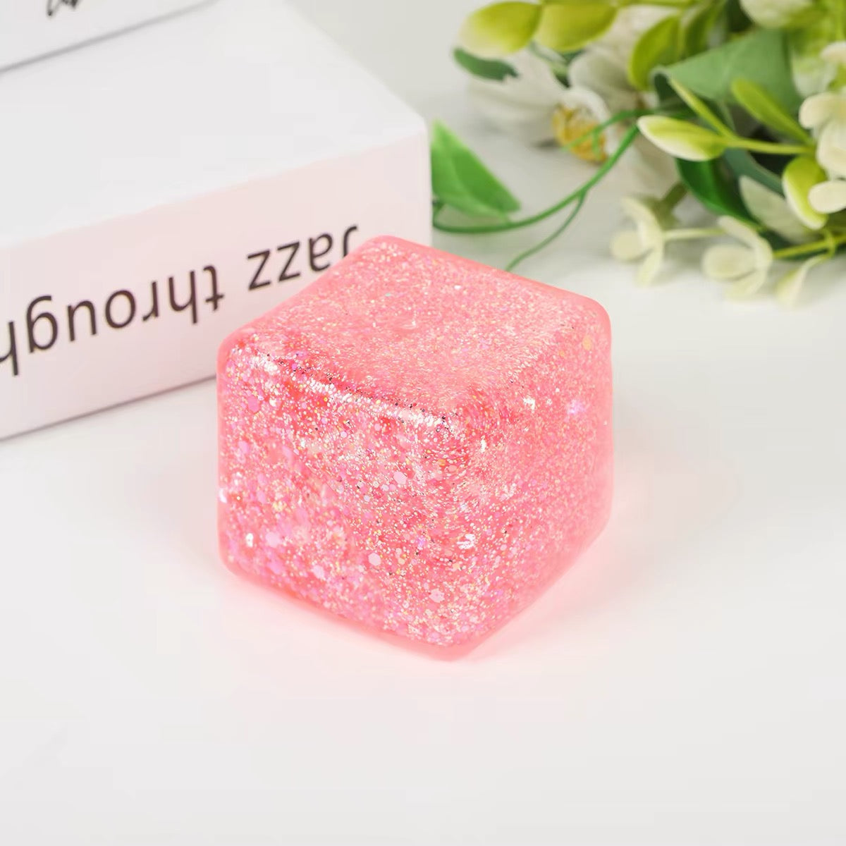 Glitter Crystal Cube Squishy Toy – Soft Sensory Stress Relief Cube, Random Colour