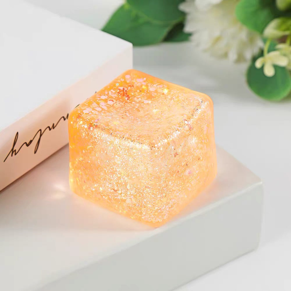 Glitter Crystal Cube Squishy Toy – Soft Sensory Stress Relief Cube, Random Colour