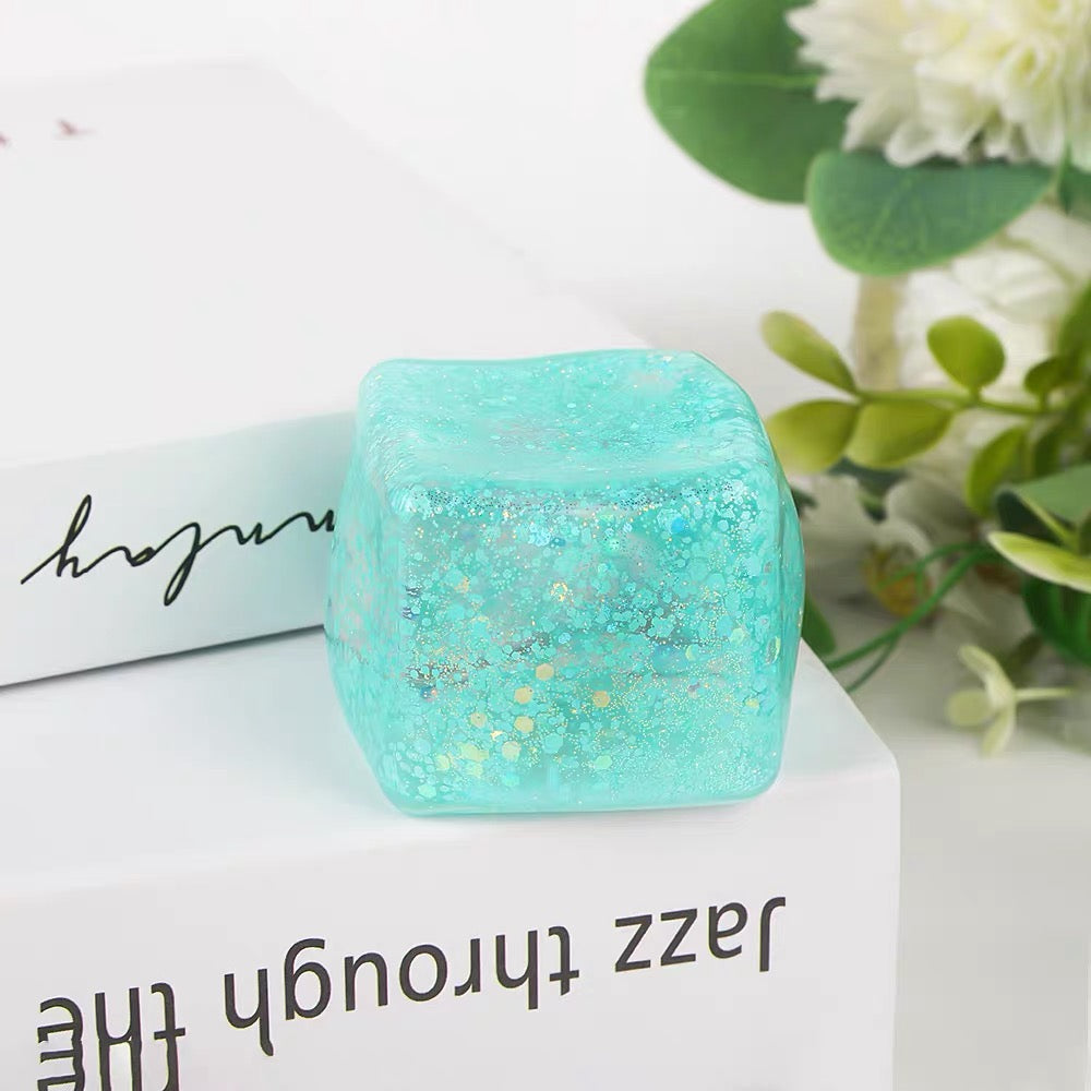 Glitter Crystal Cube Squishy Toy – Soft Sensory Stress Relief Cube, Random Colour