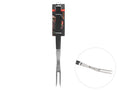 black handle; stainless steel fork prongs; 46cm overall length; two-prong fork design; packaged with hanging card;