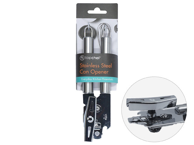 stainless steel material; 19cm length; ergonomic handle; packaged on card with hook hole; includes cutting mechanism and turning knob;