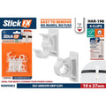 White plastic clips; Self-adhesive backing; Designed to grip 8mm cables; Compact rectangular base; Pack of 4 clips in blister packaging;