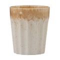 nougat colour gradient from top to bottom; speckled ceramic material; textured vertical ridges on cup surface; cup size approx 8x9cm; capacity 250ml;
