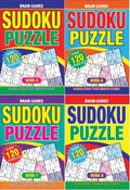 Bright, colourful covers with bold 'Sudoku Puzzle' lettering; Each book labelled as Book-5, Book-6, Book-7, Book-8; Over 120 puzzles stated on front cover; A4 size format; Large print Sudoku grids displayed on covers;