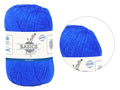 bright blue colour; soft acrylic/polyester blend yarn; label shows knitting needle size 6.5mm; packaging with brand name 'Malii Basics';