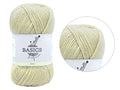 ivory colour; ball shaped yarn skein; label with text basics and brand name Malí; soft yarn texture;