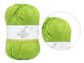 Lizard green colour; Soft yarn texture; Medium thickness yarn; Label reads 'Basics' and 'Super Blend';