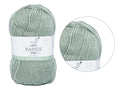 Light green colour; Soft, smooth texture; Chunky yarn thickness; Label shows 'Basics' and 'Margarita Green';