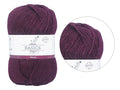 deep maroon colour; medium thickness yarn; white label with text; ball of yarn shape;