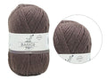 chocolate brown colour; medium weight yarn; soft fibre texture; label shows basics and super blend branding;