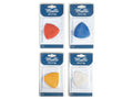 Triangular chalk pieces; Colours: red, blue, yellow, white; 6 cm size; Packaged on blue and white backing card with Malli Sewing branding;