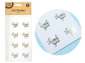 Round white stickers; Gold foil "thank you" text; Pack of 24 stickers; Each sticker approx 3.5cm diameter;