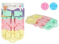 multicoloured silicone mould in pastel pink, yellow, and green; shapes include angel wings, bows, coffee mugs; packaged with cardboard label featuring child chef image; flexible silicone material; BPA-free and food grade indicated on packaging;
