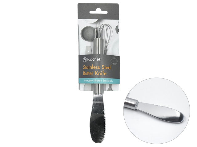 stainless steel material; 21cm length; serrated blade edge; simple handle design; packaged with cardboard label;