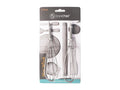 Two stainless steel whisks; Mini size; Packaged on a card branded 'topchef'; Silver metallic finish; Rounded wire loops in whisk shape;