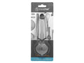 silver stainless steel; spring loaded clamp design; fine mesh ball infuser; packaged on branded card; handles visible for grip;