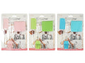 9-piece set including spatulas and piping nozzles; Available in pastel pink, green, and blue colour options; Plastic handles with metal nozzle tips; Clear plastic blister packaging with TopChef branding; Small compact tools suitable for home baking;
