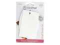white plastic scrapers; 3 pack set; flat curved edge; packaging labelled 'topchef'; packaging includes 'Everyday Baking Essentials' text;