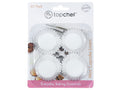 white colour cupcake liners; 3cm diameter mini size; pack of 80 liners; white cardboard backing with pink detail; clear plastic packaging;