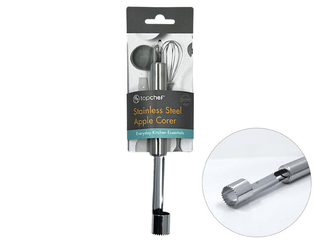 stainless steel material; 19.5 cm length; handheld kitchen tool; packaged with branded cardboard label;