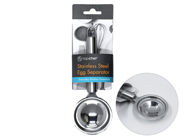 stainless steel material; round bowl shape for separating; 20cm length; packaged with black and grey card;
