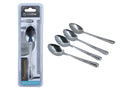 set of 4 teaspoons; stainless steel material; packaging labelled 'topchef'; classic spoon shape; polished finish;