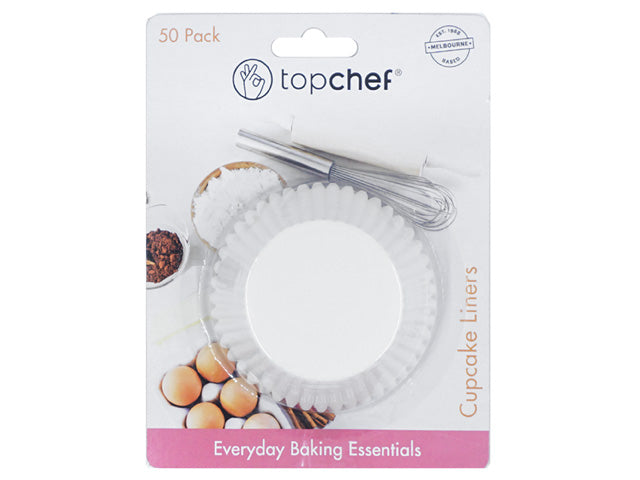 white colour; round shape with fluted edges; pack of 50 liners; 5cm diameter size;