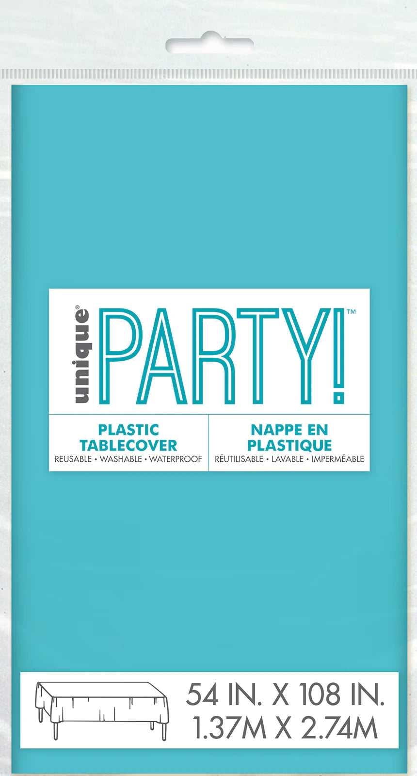 Teal colour; Rectangular shape; Plastic material; Compact packaging; Label with size and usage info;