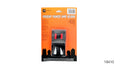 Orange and black retail card packaging; Two white pointed fang-shaped teeth; Two red capsules in a clear blister; Black backing behind the teeth and capsules;