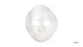 White, smooth plastic appearance; Rounded mask shape with two large eye openings; Circular holes across the forehead and lower face; Narrow slots near the top and sides;