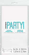 bright white colour; rectangular shape; plastic material; dimensions labelled 1.37m x 2.74m; packaged in clear plastic bag;