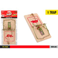 wooden base with printed red mouse icon; metal spring mechanism; trap size 18x8cm; packaged in clear plastic with cardboard header;