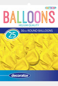 Yellow colour; Latex material; Round shape; Pack of 25 balloons;
