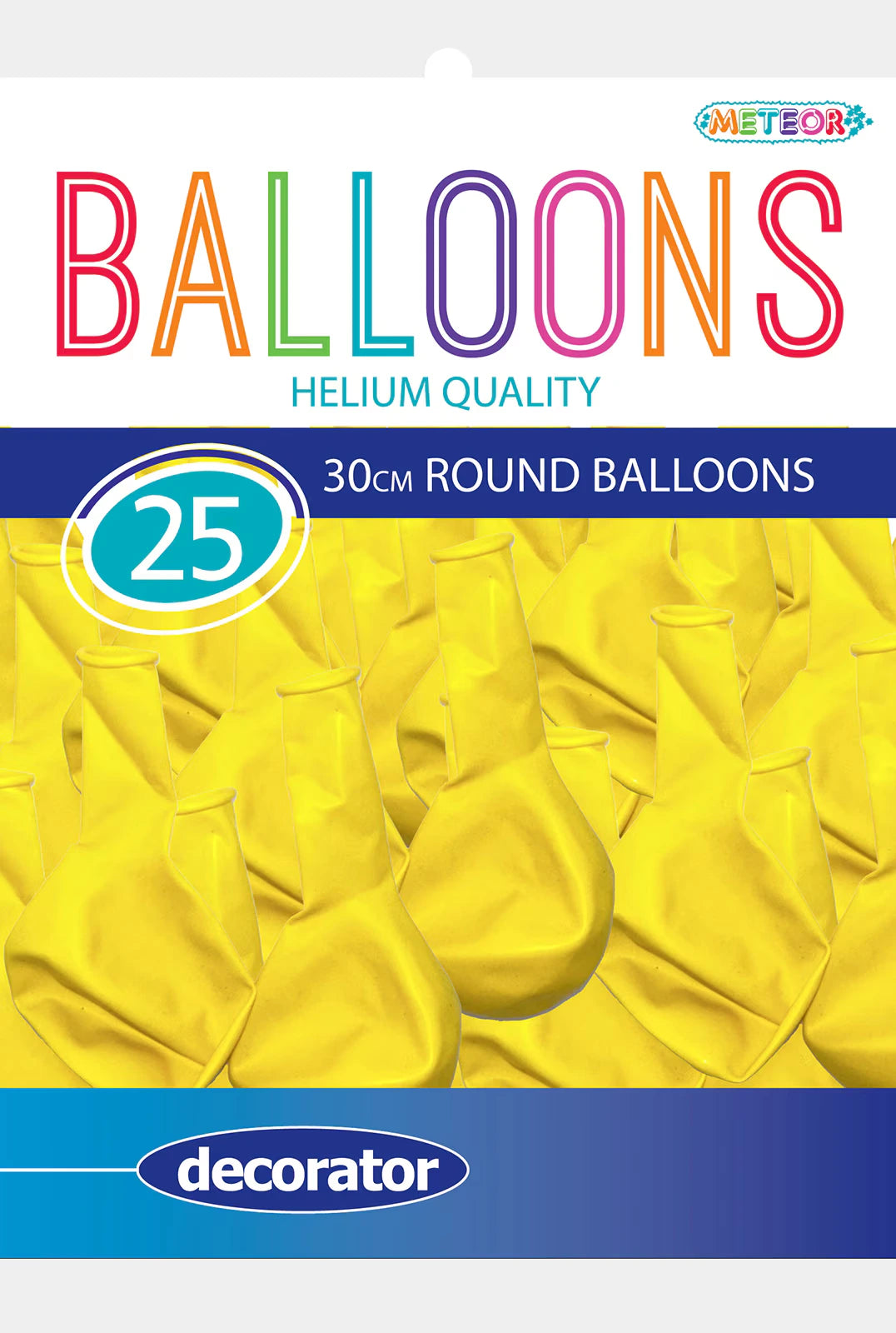 Yellow colour; Latex material; Round shape; Pack of 25 balloons;